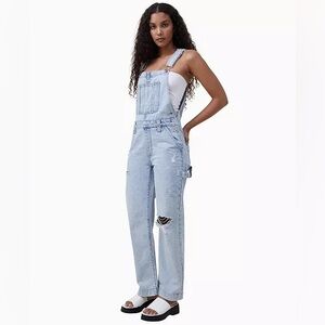 Cotton On Light Blue Distressed Denim Overalls